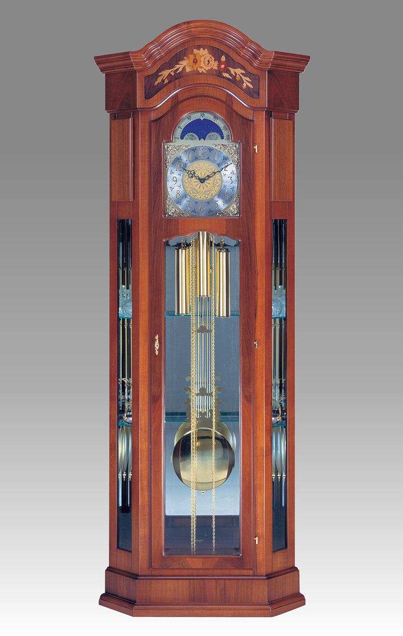 Curio Grandfather clock Art.519/1 walnut with top inlay